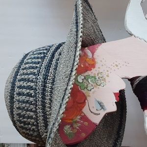 ale by Alessandra stunning 100% Raffia floppy brimmed sunhat sage & charcoal